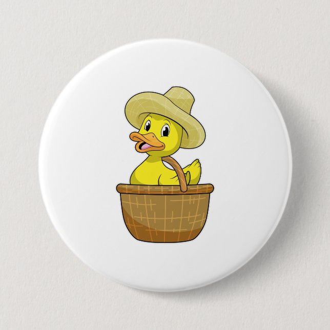 Badge Rond 7,6 Cm Canard comme fermier avec panier (Devant)