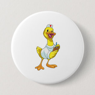 Badge Rond 7,6 Cm Canard comme infirmière avec coeur
