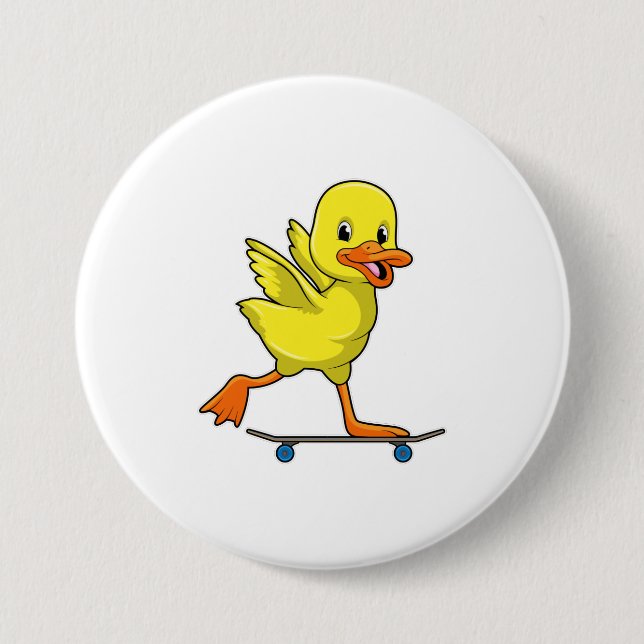 Badge Rond 7,6 Cm Canard comme patineur avec skateboard (Devant)