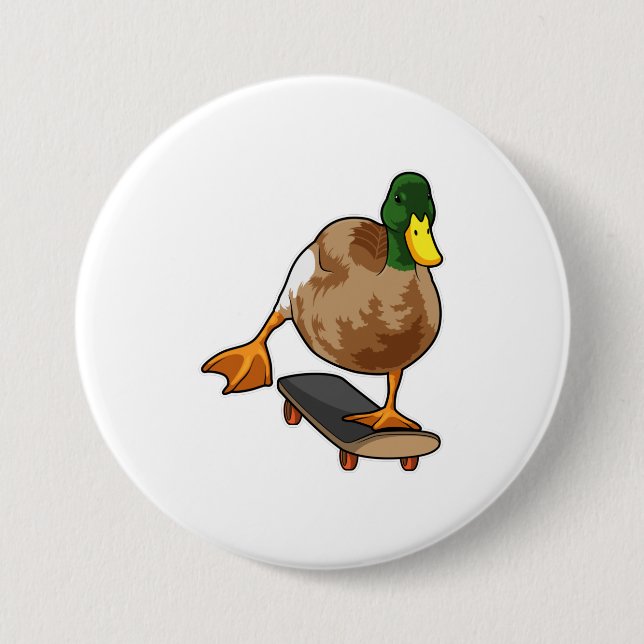 Badge Rond 7,6 Cm Canard comme patineur avec skateboard (Devant)