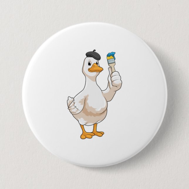 Badge Rond 7,6 Cm Canard comme peintre avec pinceau (Devant)