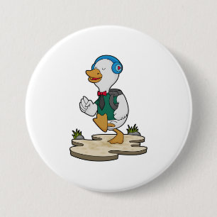 Badge Rond 7,6 Cm Canard comme randonneur avec sac à dos