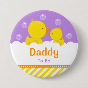 Badge Rond 7,6 Cm Canard en caoutchouc jaune et futur papa violet