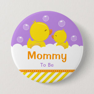 Badge Rond 7,6 Cm Canard en Caoutchouc Jaune et Violet Maman à Venir