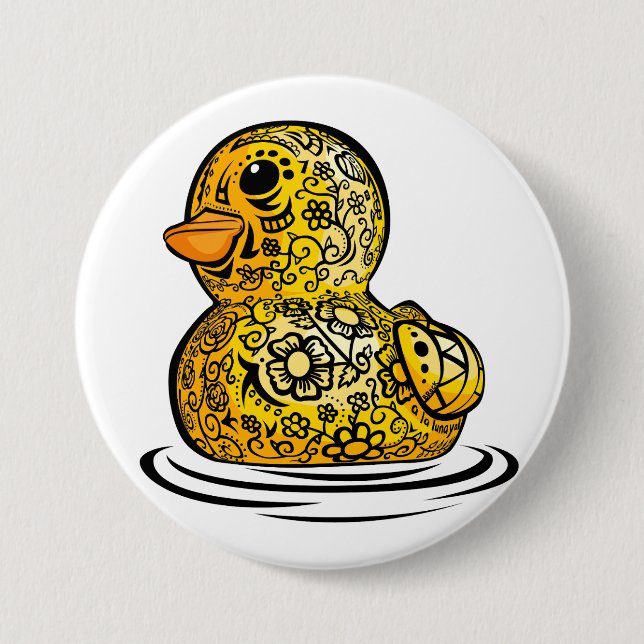 Badge Rond 7,6 Cm Canard en caoutchouc tatoué (Devant)