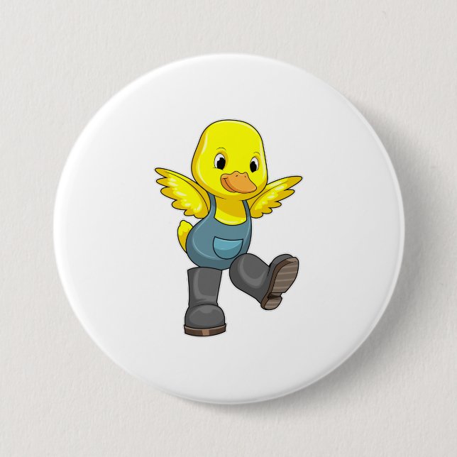 Badge Rond 7,6 Cm Canard en fermier avec des bottes (Devant)