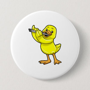 Badge Rond 7,6 Cm Canard en musique avec Flûte