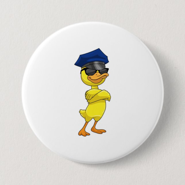 Badge Rond 7,6 Cm Canard en tant qu'officier de police avec casquett (Devant)
