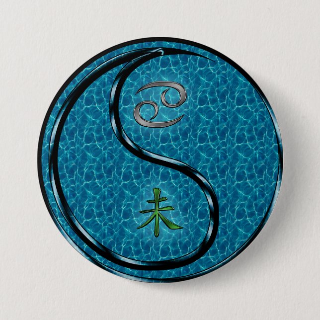 Badge Rond 7,6 Cm Cancer & Chèvre d'Eau (Devant)