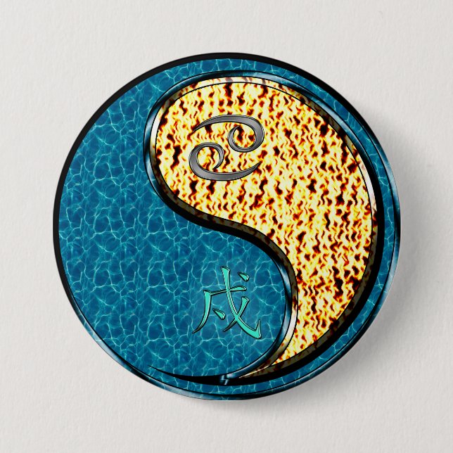 Badge Rond 7,6 Cm Cancer & Chien de Feu (Devant)