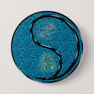 Badge Rond 7,6 Cm Cancer & Dragon d'eau