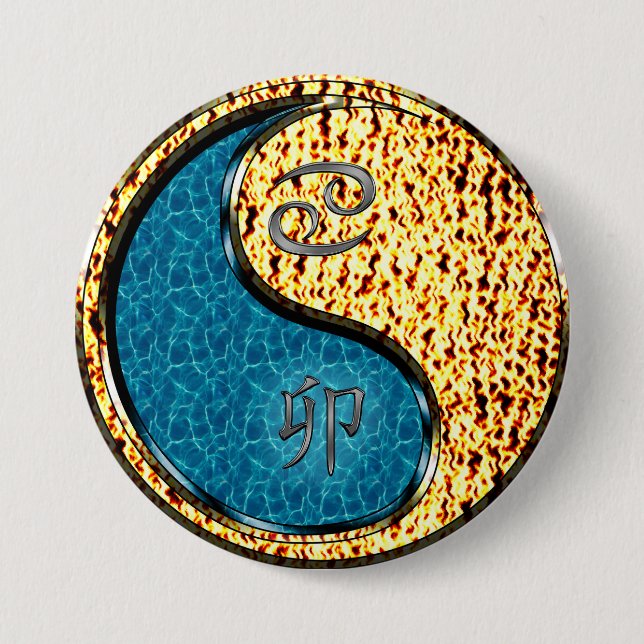 Badge Rond 7,6 Cm Cancer & Lapin de Feu (Devant)