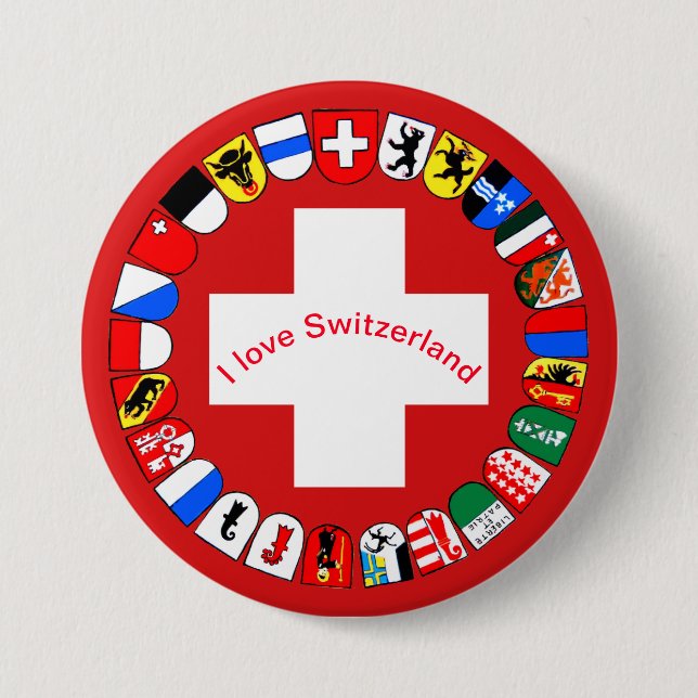 Badge Rond 7,6 Cm Cantons et pavillon suisses (Devant)