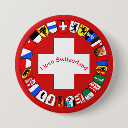 Badge Rond 7,6 Cm Cantons et pavillon suisses