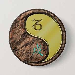 Badge Rond 7,6 Cm Capricorne & Chien Métal