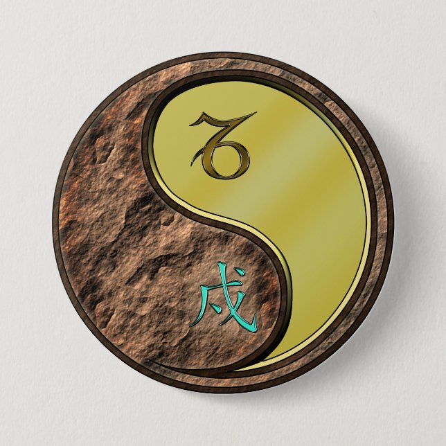 Badge Rond 7,6 Cm Capricorne & Chien Métal (Devant)