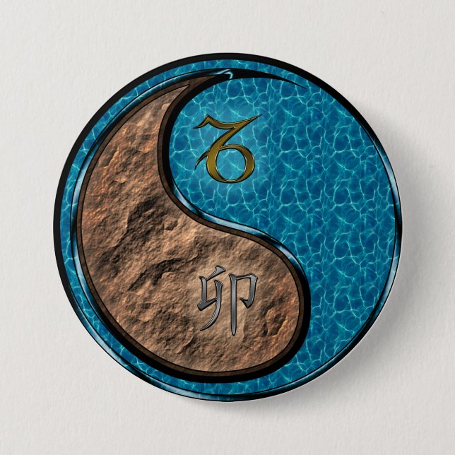 Badge Rond 7,6 Cm Capricorne & Lapin d'eau (Devant)