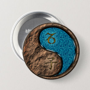 Badge Rond 7,6 Cm Capricorne & Rat d'eau