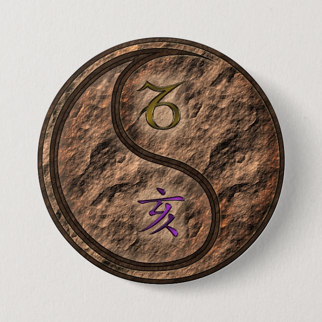 Badge Rond 7,6 Cm Capricorne & Sanglier de Terre (Devant)
