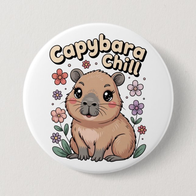 Badge Rond 7,6 Cm Capybara Chill (Devant)