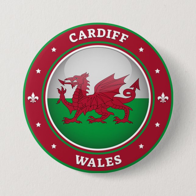Badge Rond 7,6 Cm Cardiff Wales (Devant)