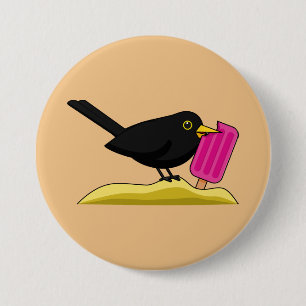 Badge Rond 7,6 Cm Caricature Blackbird Manger Une Crème De Glace