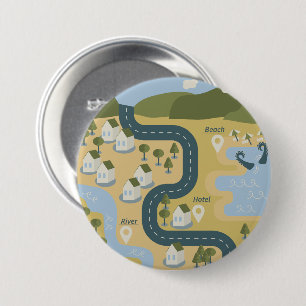 Badge Rond 7,6 Cm Caricature élégante paysage carte de voyage
