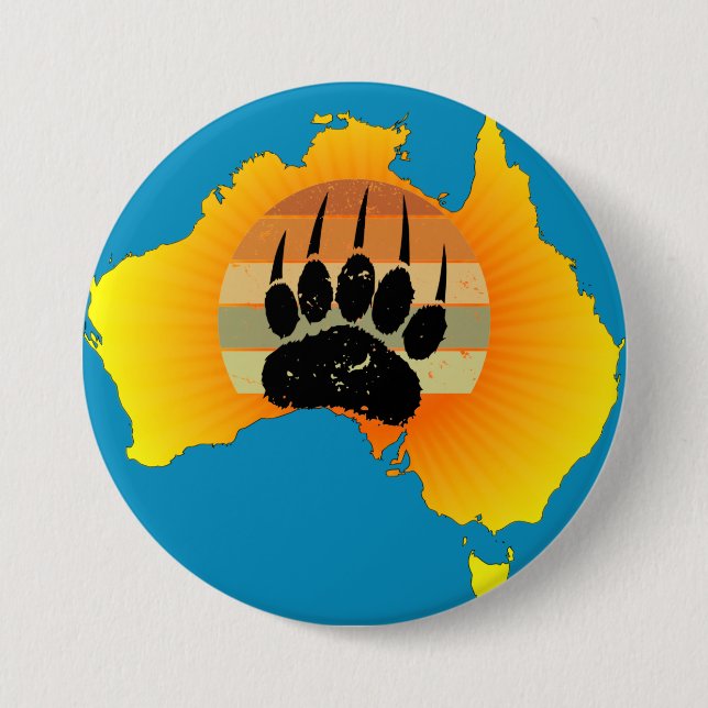 Badge Rond 7,6 Cm Carte Australie Sunny Ours Avec Sunset Rétro (Devant)