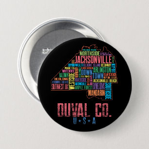 Badge Rond 7,6 Cm Carte du comté de Jacksonville Duval Floride États