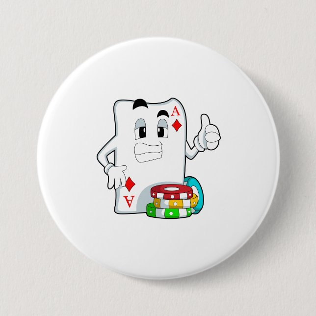 Badge Rond 7,6 Cm Carte Poker avec jetons Poker (Devant)