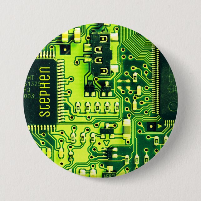 Badge Rond 7,6 Cm Carte verte PCB, circuit imprimé de pièces électro (Devant)