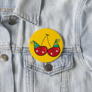 Badge Rond 7,6 Cm Cartographier Fun & Red Cheeky Cherries Avec Casqu