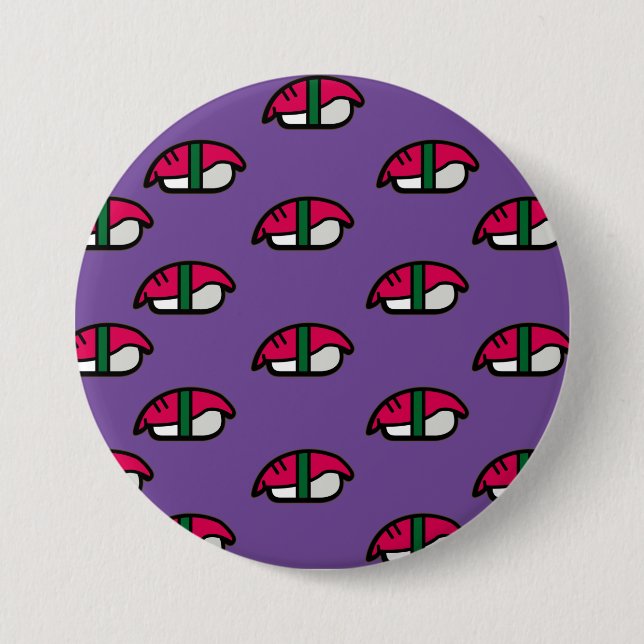 Badge Rond 7,6 Cm Carton Kawaii Sushi, Riz de Poisson et Bouton d'al (Devant)