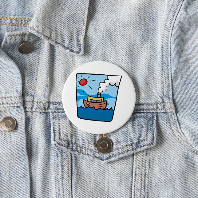 Badge Rond 7,6 Cm Cartoon Steamship sur Ocean Waves Art nautique (Créateur téléchargé)