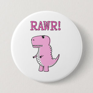 Badge Rond 7,6 Cm Cartoon T-Rex Dinosaur Mignonne Et Rose En Colère