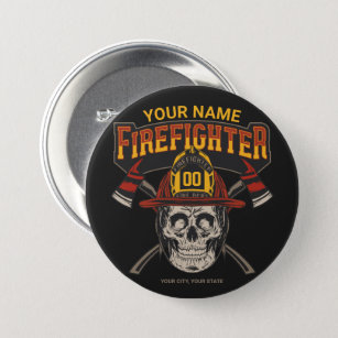 Badge Rond 7,6 Cm Casque de crâne pompier personnalisé Ax pompier