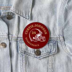 Badge Rond 7,6 Cm Casque de football Vintage rouge et or Nom personn