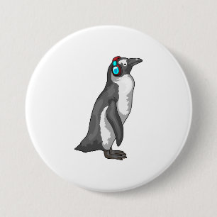 Badge Rond 7,6 Cm Casque de musique Penguin