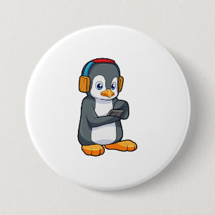 Badge Rond 7,6 Cm Casque de musique Penguin
