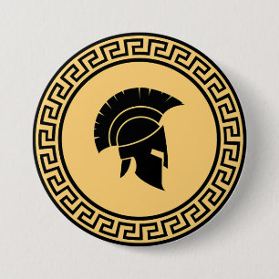 Badge Rond 7,6 Cm Casque Spartan Gras Noir & Or Design