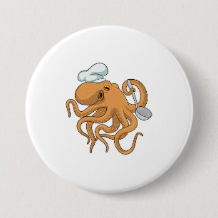 Badge Rond 7,6 Cm Casquette chef Octopus Cook