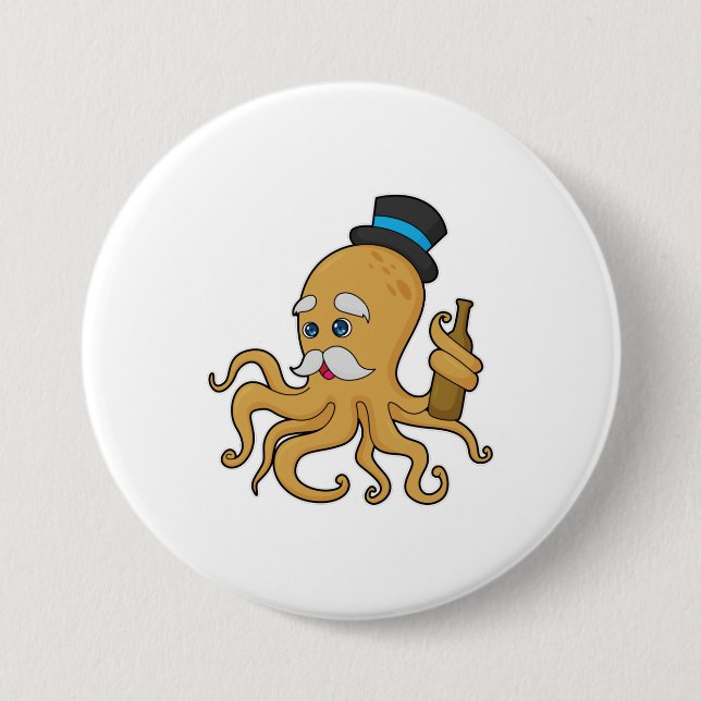 Badge Rond 7,6 Cm Casquette Octopus Gentleman (Devant)