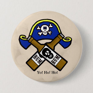 Badge Rond 7,6 Cm Casquette pirate et bouton rhum