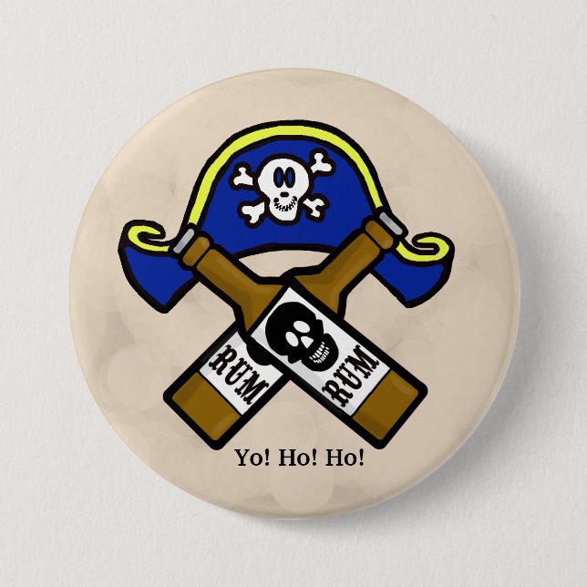 Badge Rond 7,6 Cm Casquette pirate et bouton rhum (Devant)
