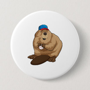Badge Rond 7,6 Cm Castor au baseball avec baseball