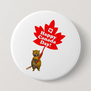 Badge Rond 7,6 Cm Castor de jour du Canada et feuille d'érable