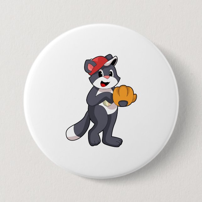 Badge Rond 7,6 Cm Cat à base-ball avec ballon de baseball (Devant)