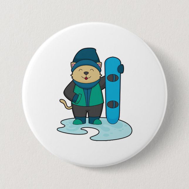 Badge Rond 7,6 Cm Cat as Snowboarder (Devant)