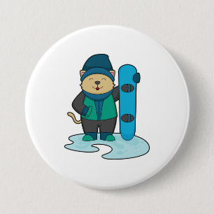 Badge Rond 7,6 Cm Cat as Snowboarder