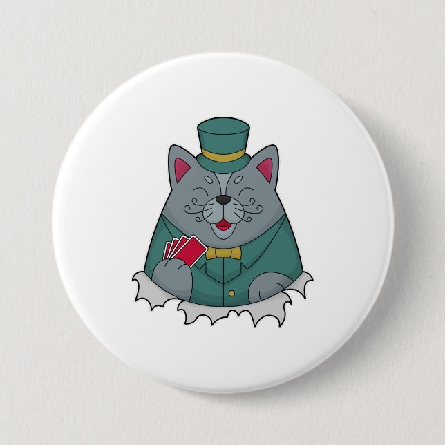 Badge Rond 7,6 Cm Cat at Poker avec cartes de Poker (Devant)